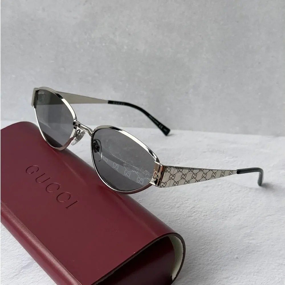NEW Gucci GG1853S Silver Metal Cat Eye Logo Sunglasses $610